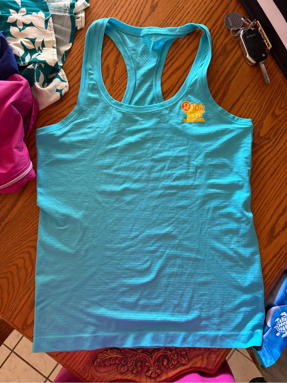 lululemon athletica Teal Racerback Tank with Yellow 10K Logo